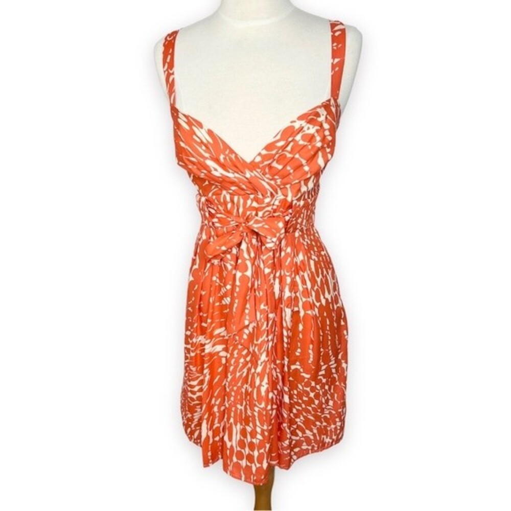Lauren Conrad Orange White Floral Sun Dress Fit and Flare Tank Midi